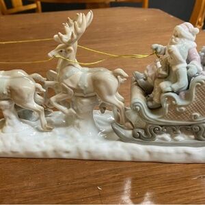 Russ Porcelain Santa Sleigh with Reindeer
